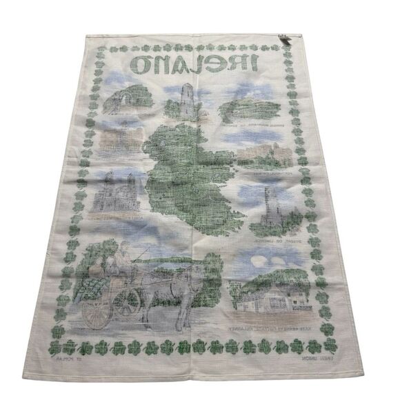 Vintage Poplar Irish Linen Cotton Tea Towel Scenes of Ireland - Picture 2 of 8